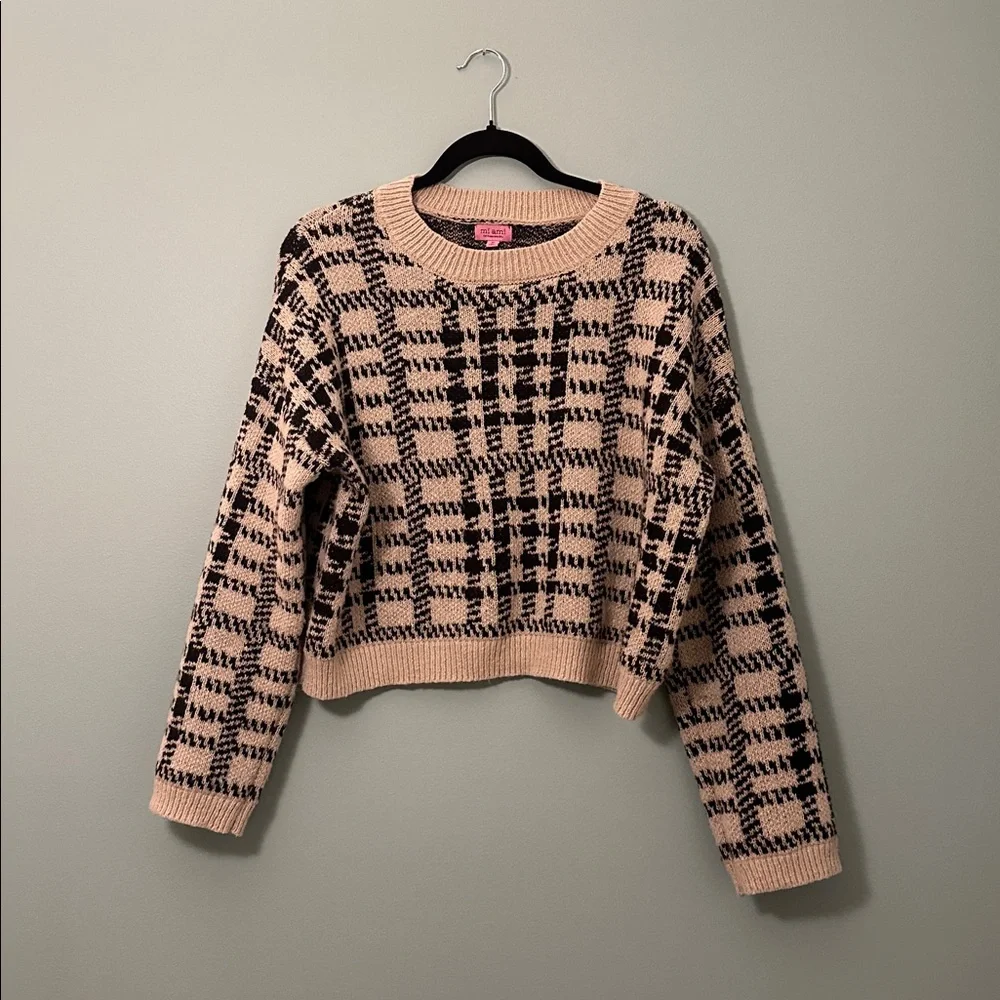 miami for francesca’s Nicky Plaid Sweater Tan and Black Size Medium